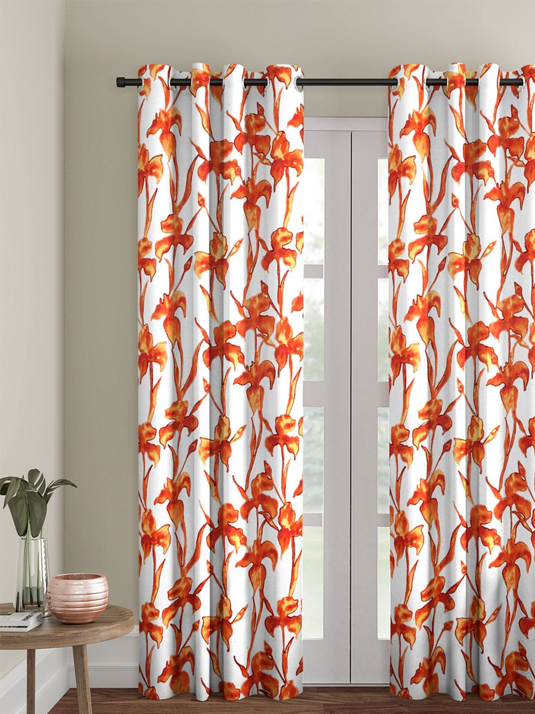 Soumya Rust & Orange Single Room Darkening Long Door Curtain Price in India