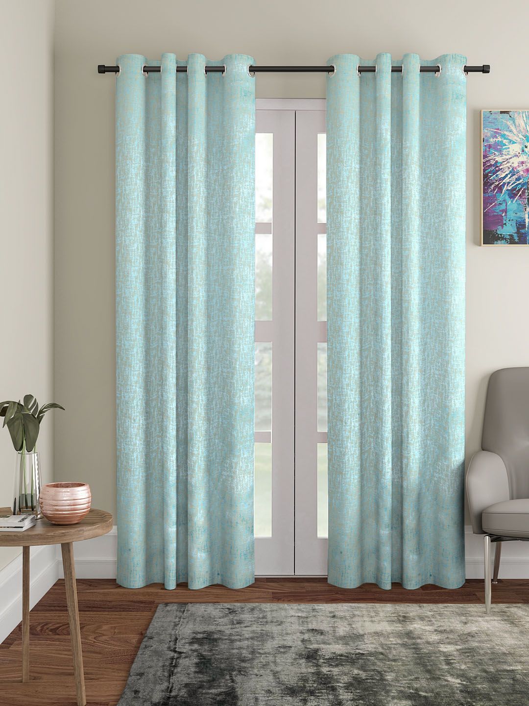 Soumya Turquoise Blue Single Room Darkening Satin Finish Door Curtain Price in India