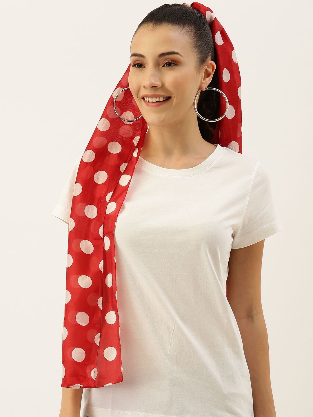 Ayesha Women Red & White Contemporary Polka-Dot Printed Silk Scarf Price in India