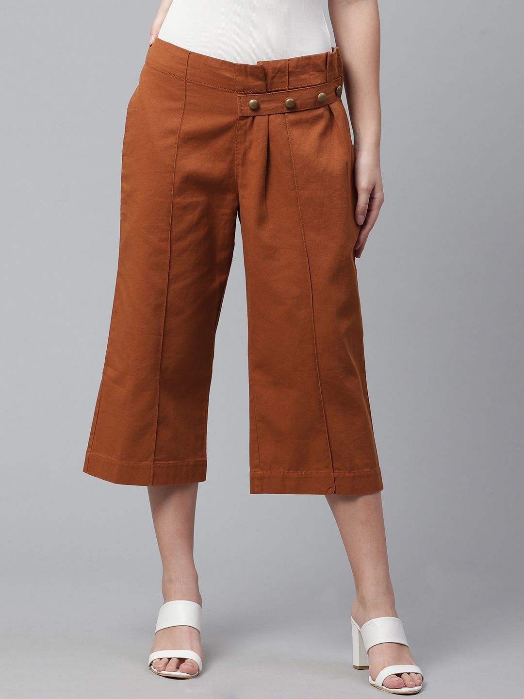 STREET 9 Women Brown Regular Fit Solid Three-Fourth Culottes Price in India