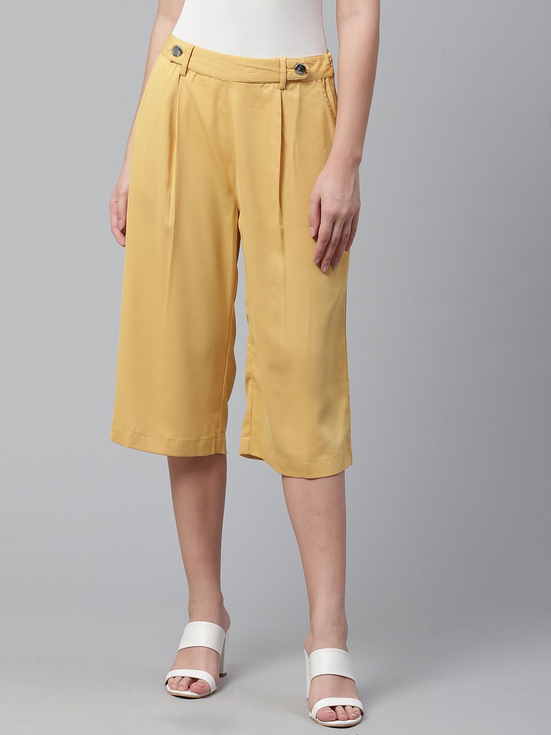 STREET 9 Women Mustard Yellow Tapered Fit Solid Culottes Price in India