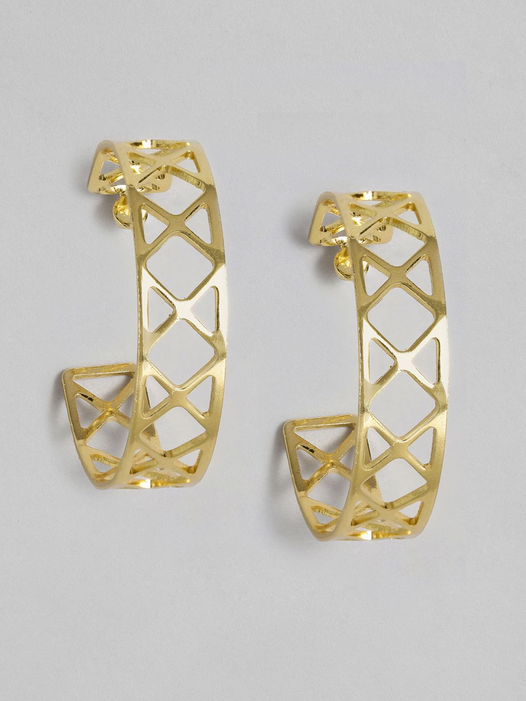 justpeachy Gold-Plated Geometric Half Hoop Earrings Price in India