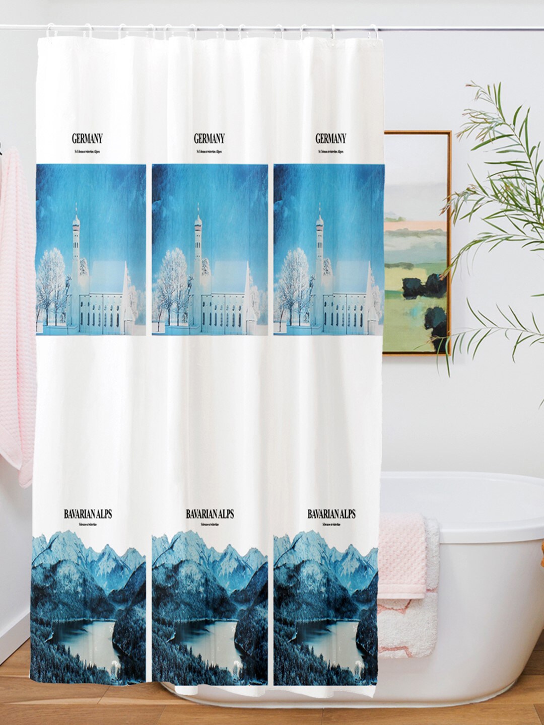 Story@home White & Blue PVC Waterproof Water Repellent Designer Shower Curtain Price in India
