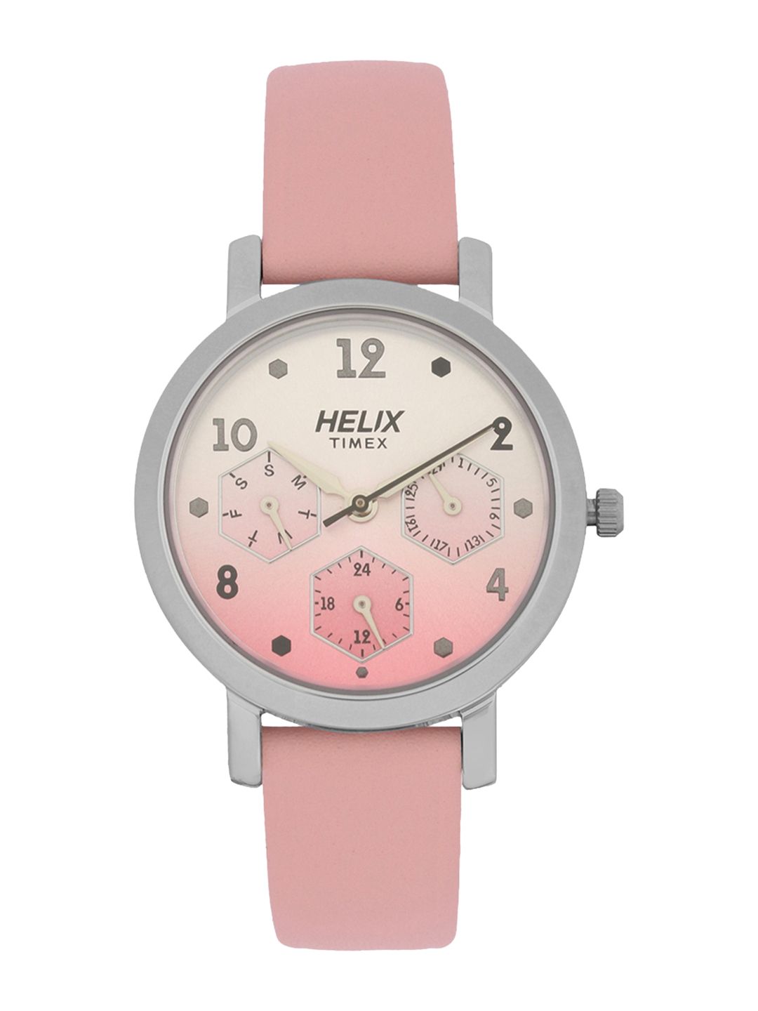 Helix Women Pink & Silver-Toned Analogue Leather Watch TW024HL29 Price in India