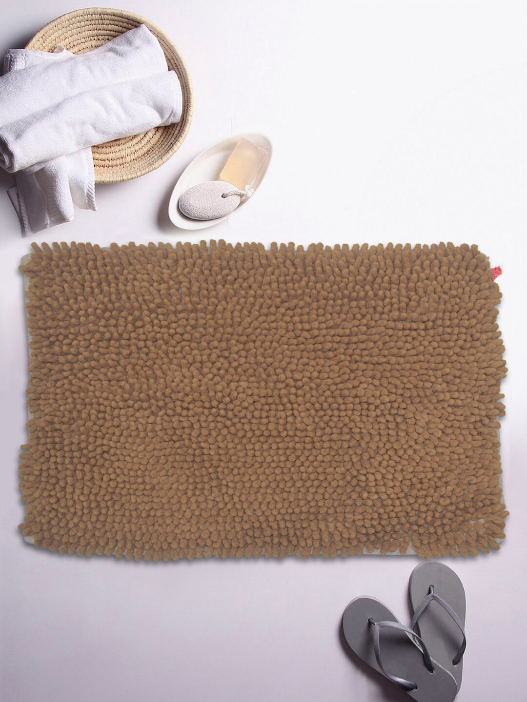 BIANCA Brown Solid Micro-Chenille Tufted Anti-Skid Bath Rug Price in India