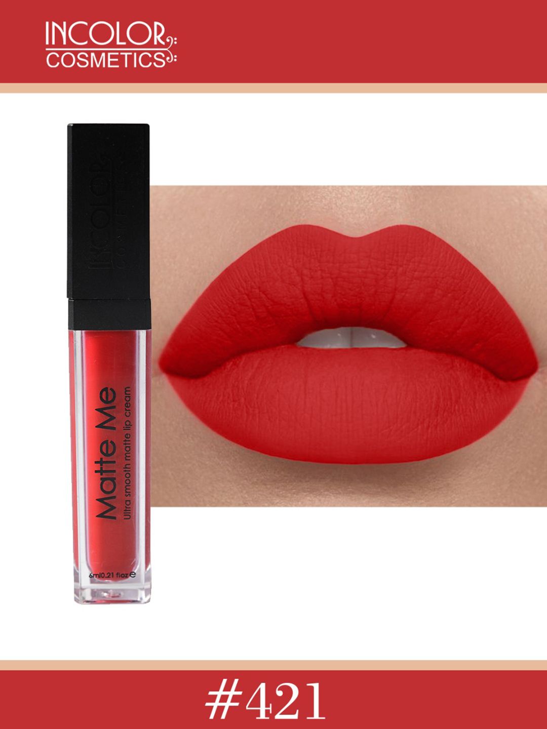 INCOLOR Red Matte Me 421 Lip Gloss 6 ml Price in India
