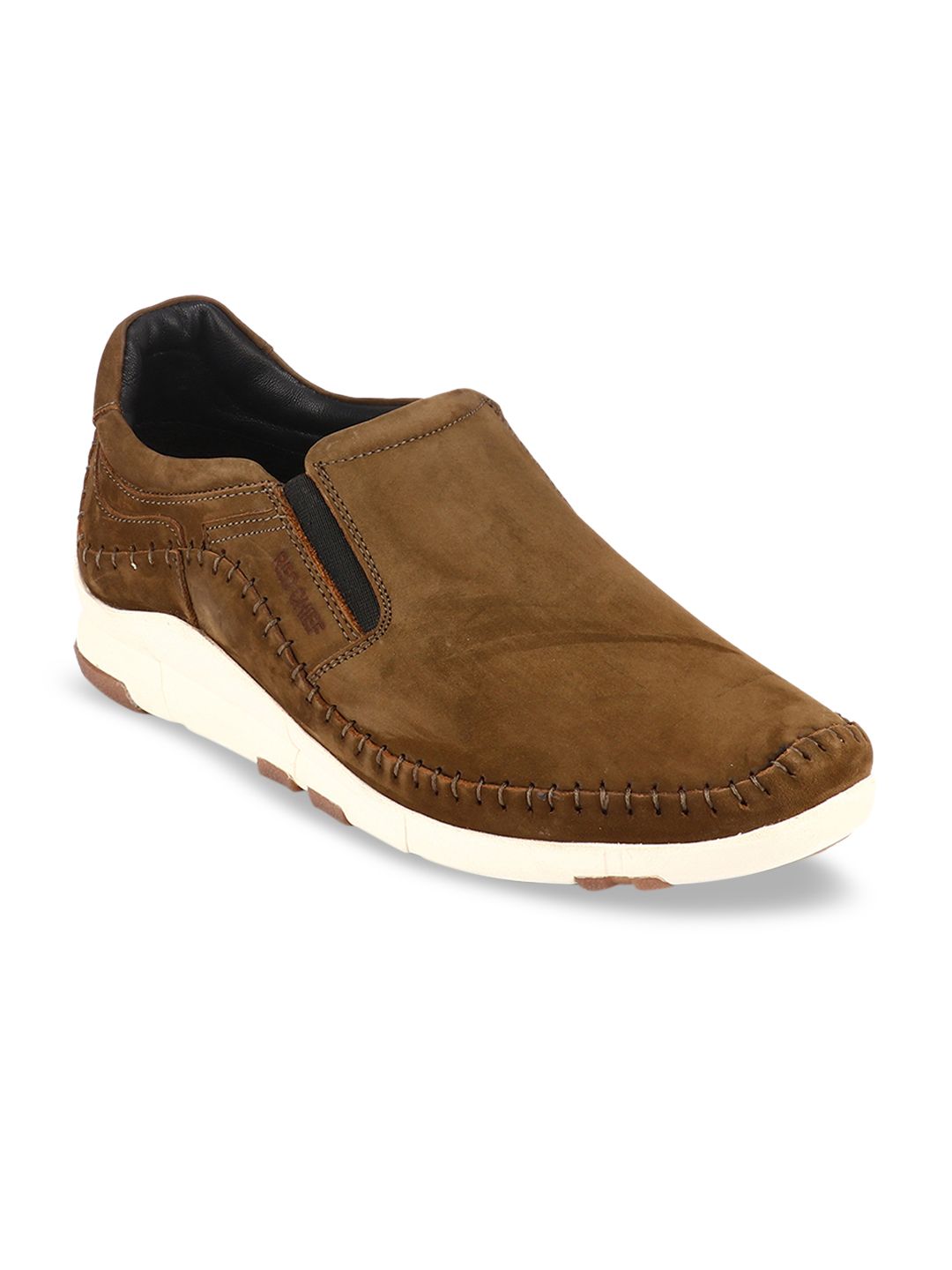 Red Chief Men Olive Brown Slip-On Leather Sneakers