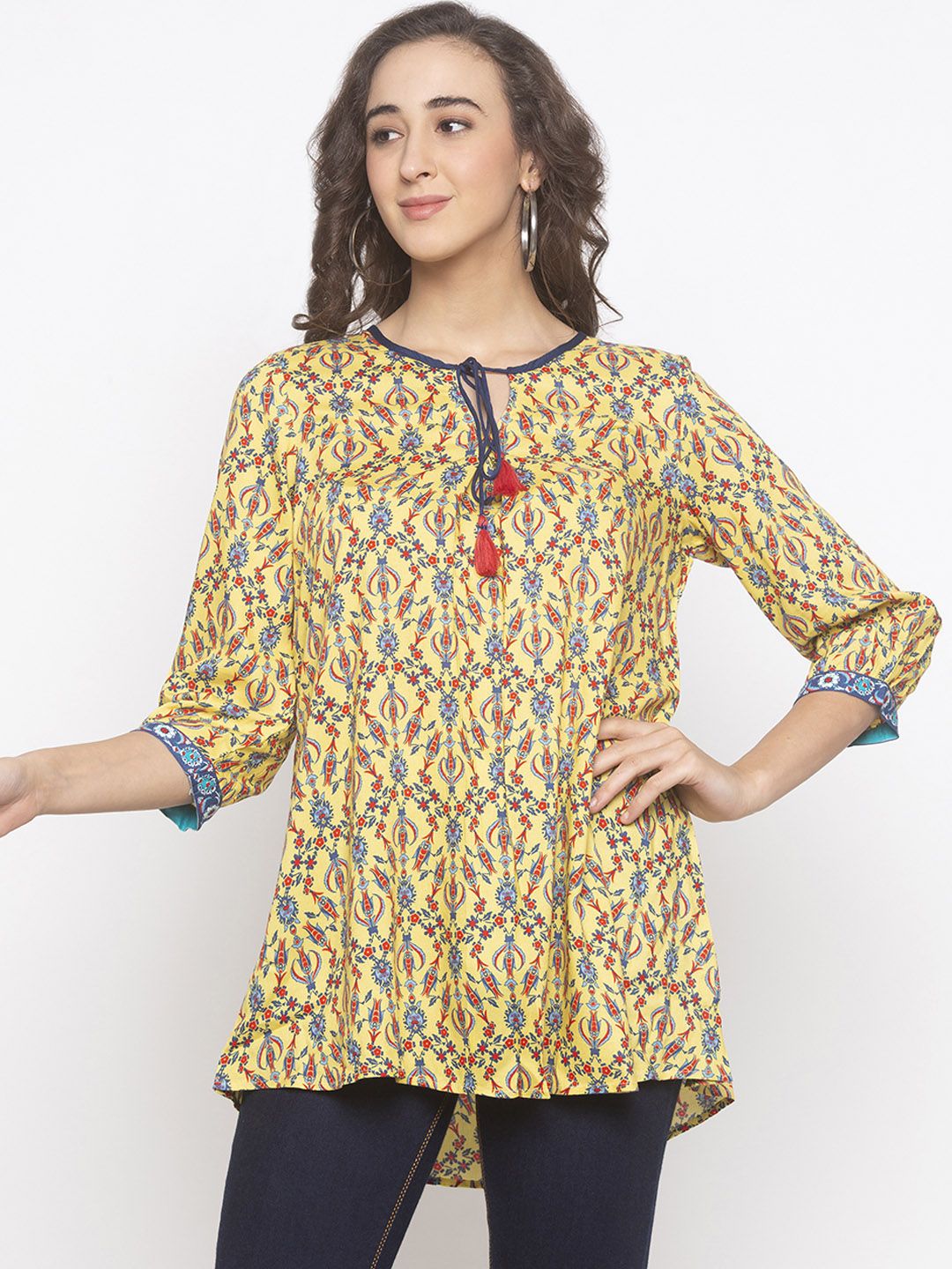 Globus Women's Yellow & Blue Printed Tunic Price in India