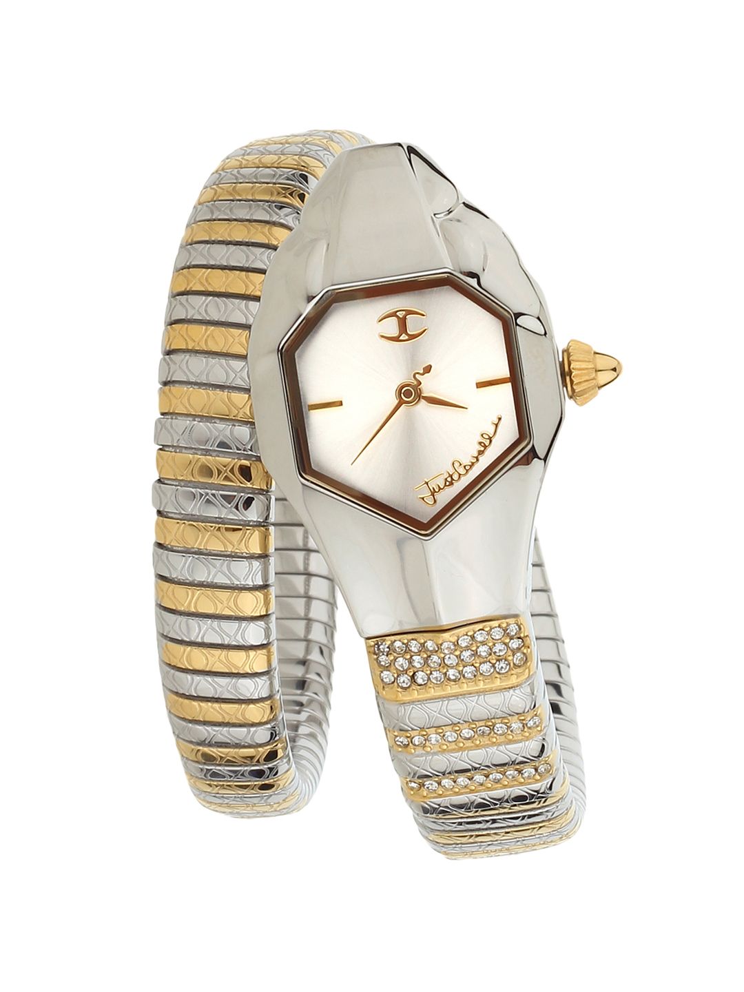 Just Cavalli Women Silver-Toned & Gold-Toned Analogue Watch JC1L113M0045 Price in India