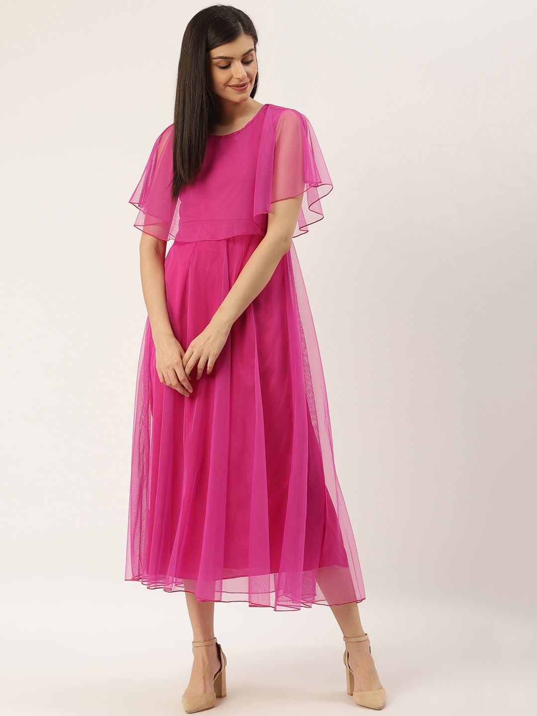 U&F Women Magenta Solid Layered Maxi Dress Price in India