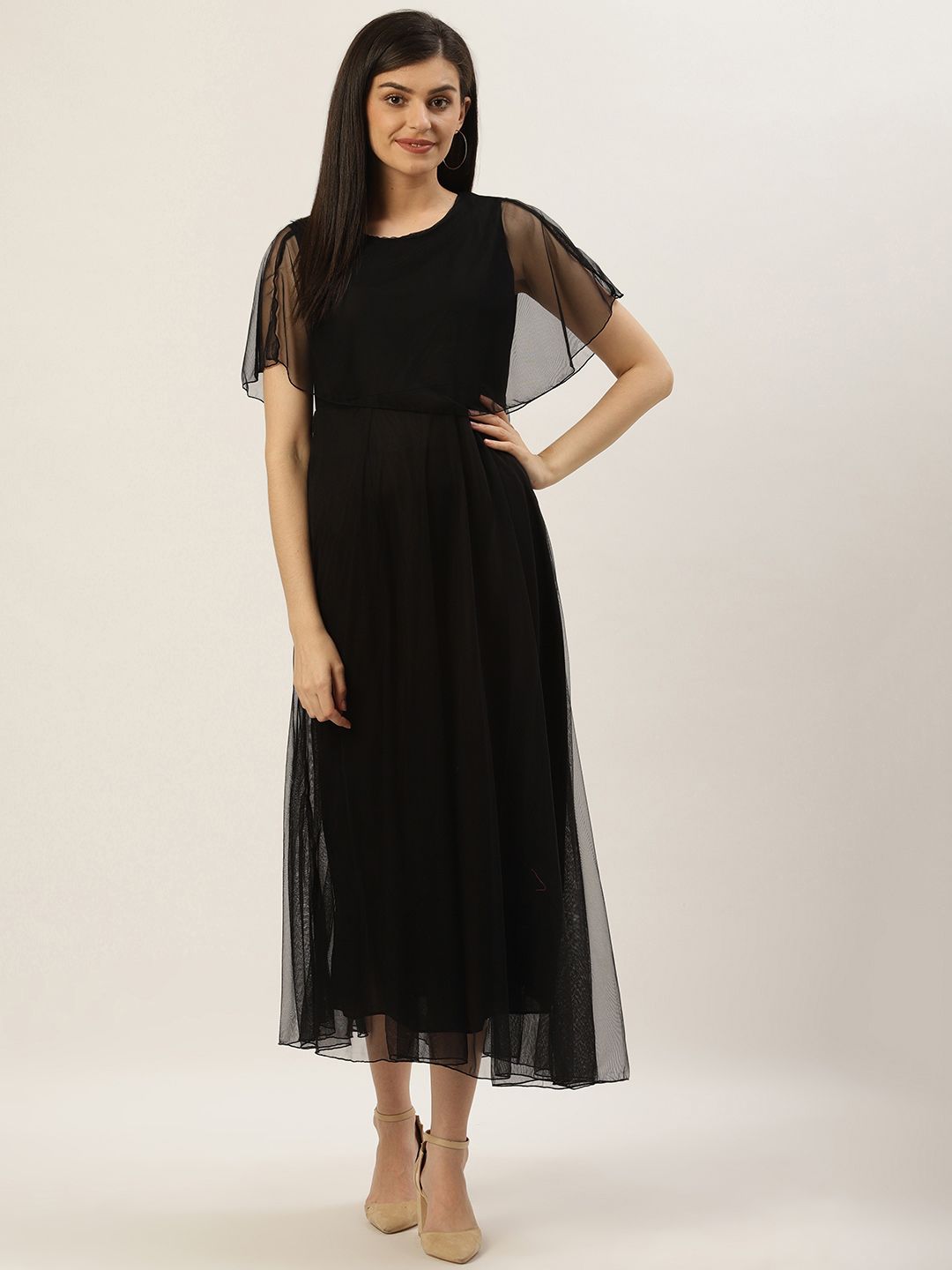 U&F Women Black Solid Maxi Dress Price in India