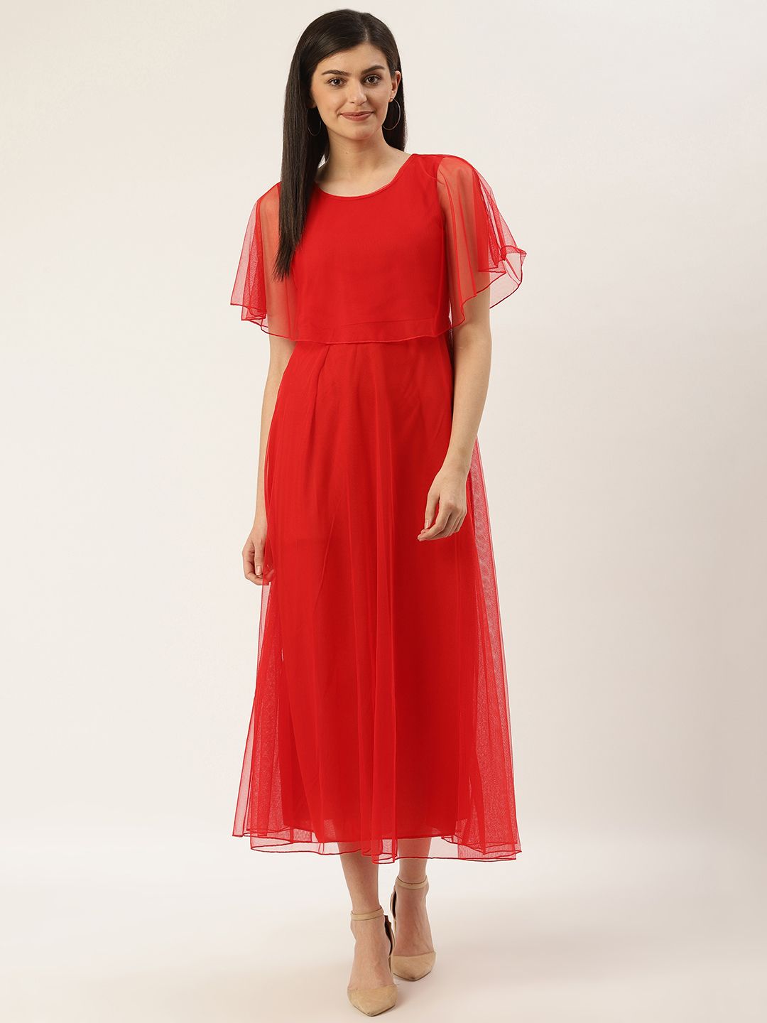 U&F Women Red Solid Layered Maxi Dress Price in India