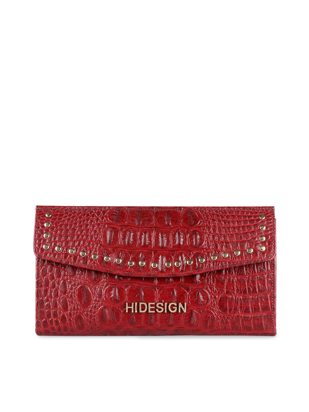 Hidesign Women Red Crocodile Skin Textured Zip Around Leather Wallet Price in India