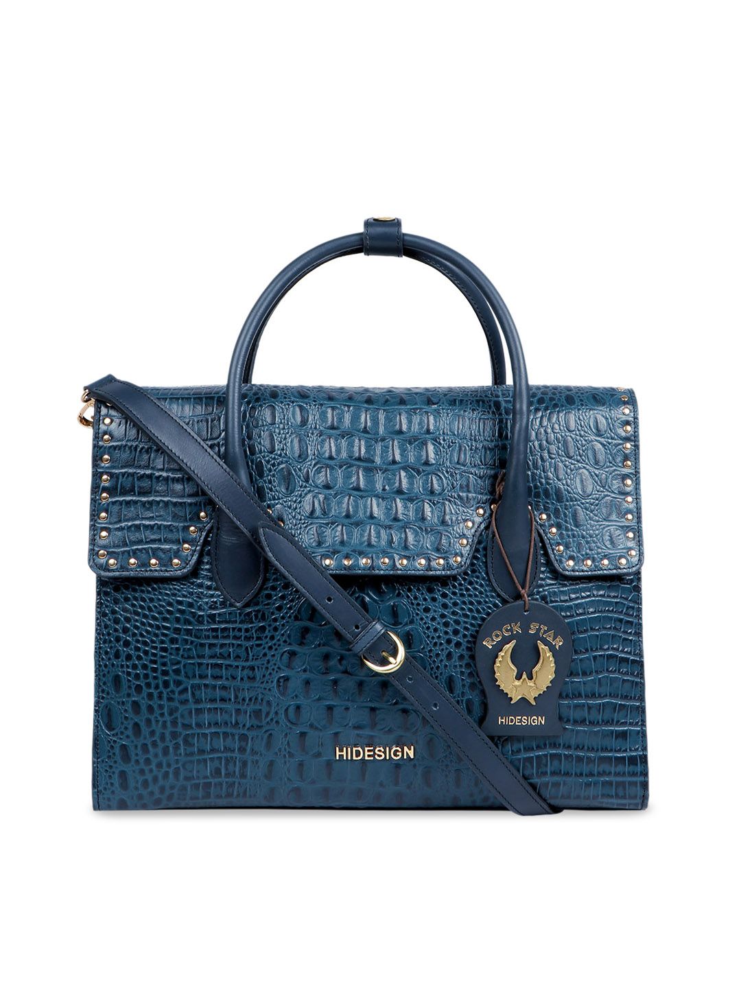Hidesign Blue Crocodile Skin Textured Leather Handheld Bag Price in India