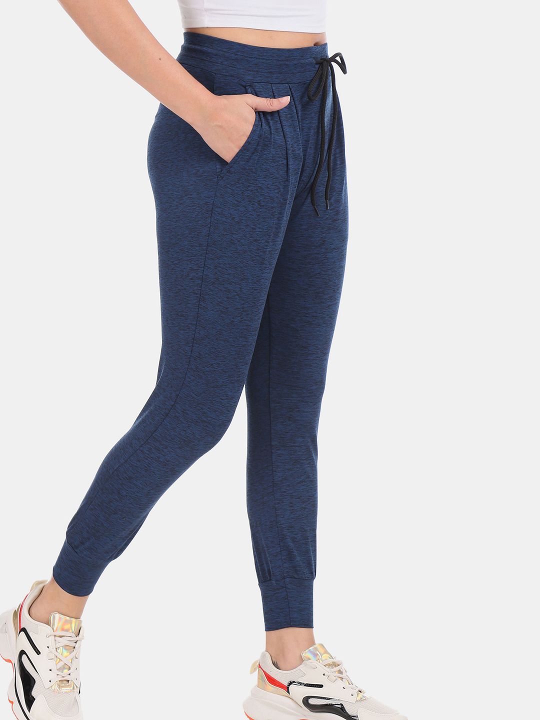 Sugr Women Blue & Black Printed Heathered Active Joggers Price in India