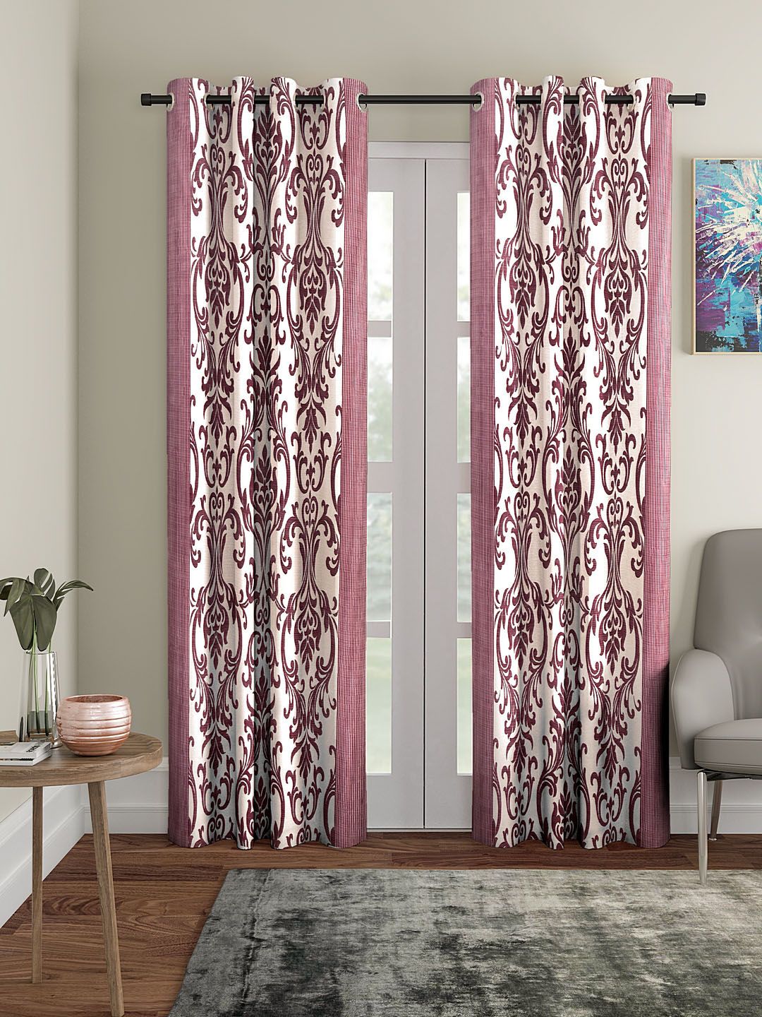 Cortina Pink & White Set of 2 Long Door Curtains Price in India