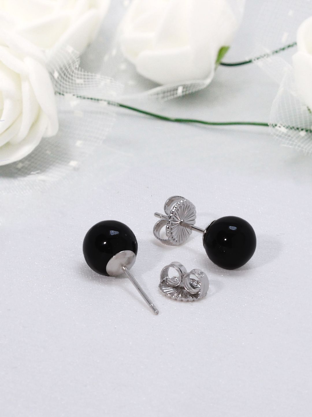 GIVA Rhodium-Plated Sterling Silver Black Pearl Earrings with 925 Stamp Price in India