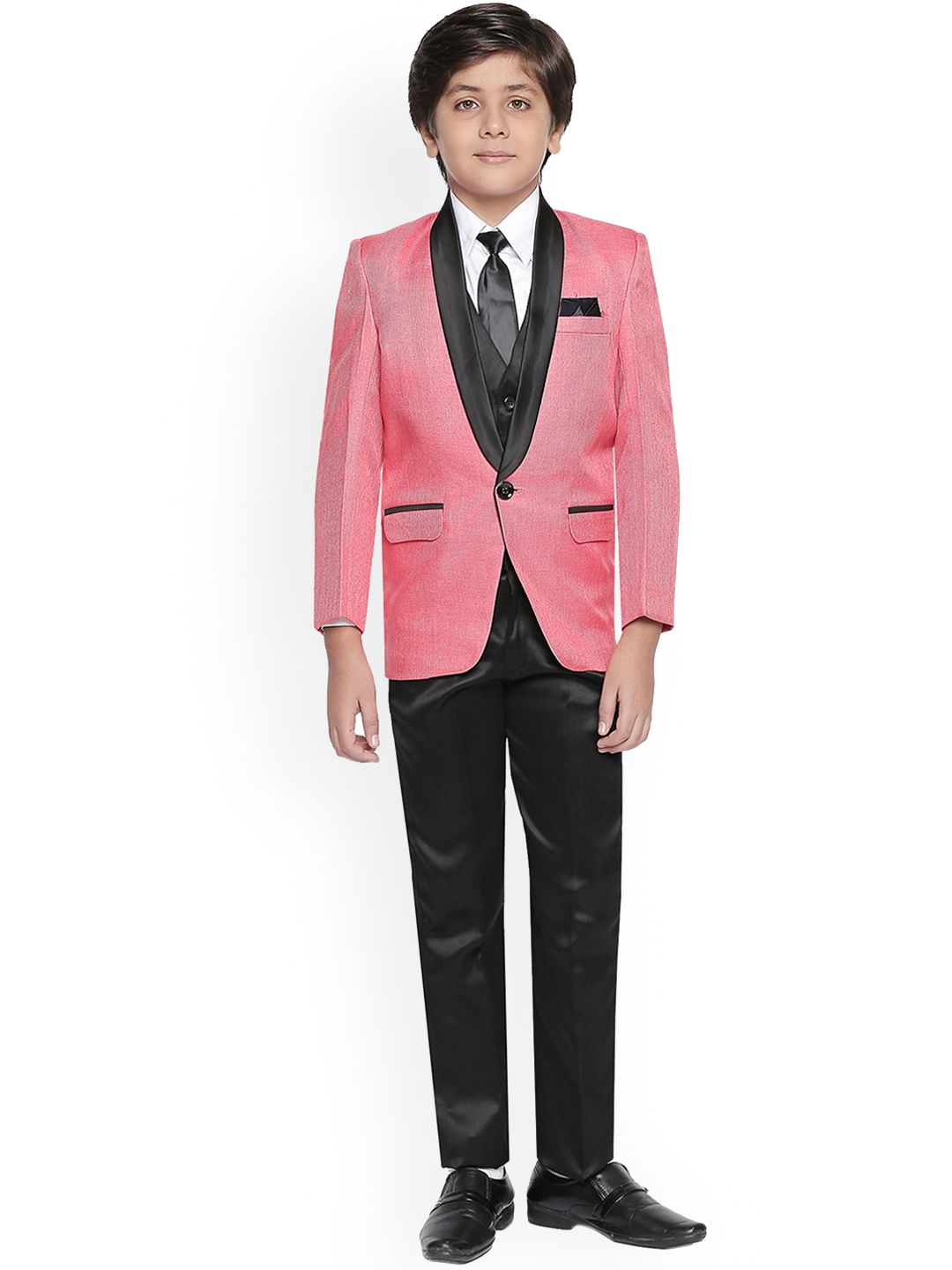 Jeetethnics Boys Pink & Black Solid Coat with Trousers