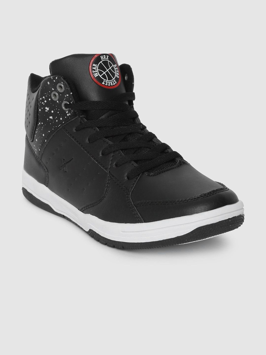 HRX by Hrithik Roshan Men Black Solid Mid-Top Retro Basket Ball Sneakers