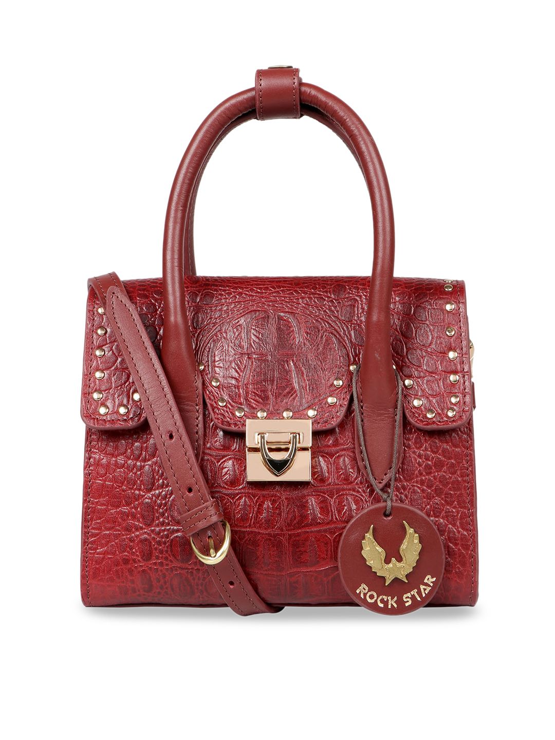 Hidesign Maroon Textured Leather Handheld Bag Price in India