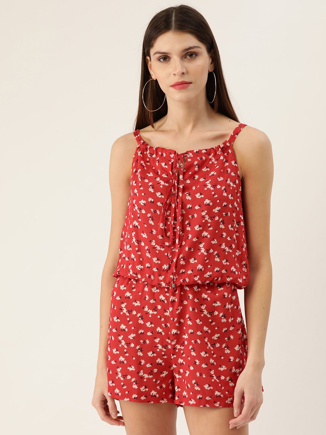 QUIERO Women Red & White Floral Printed Playsuit Price in India