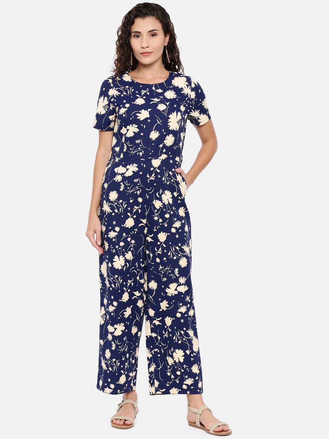 Chumbak Women Navy Blue Floral Print Basic Jumpsuit Price in India