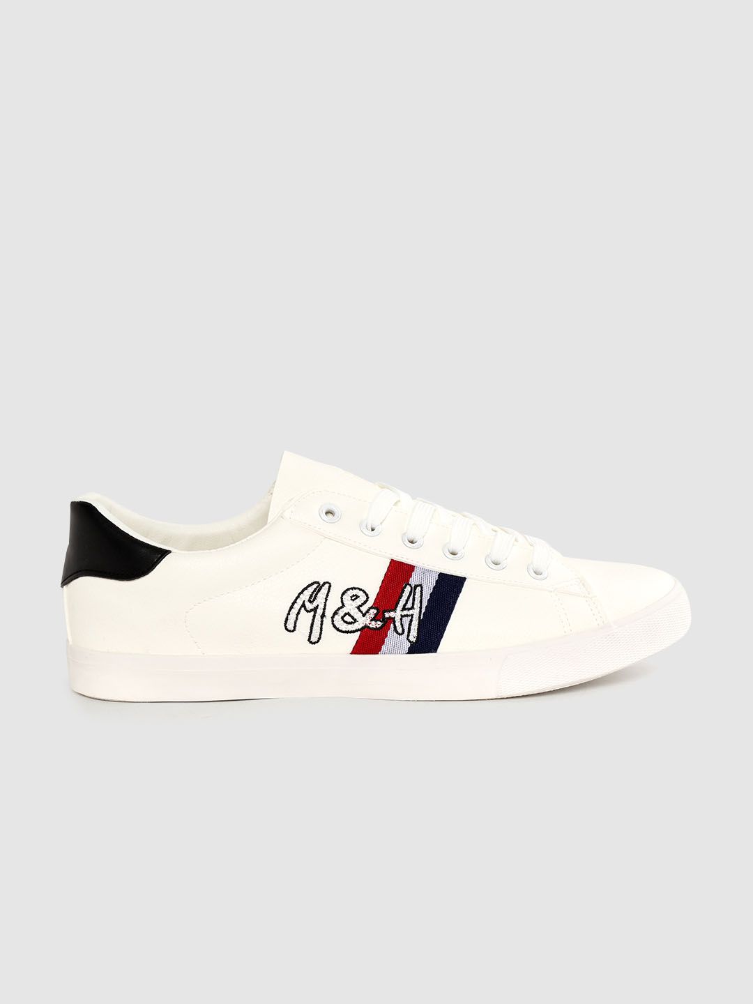 Mast & Harbour Men White Solid Sneakers With Embroidered Detail