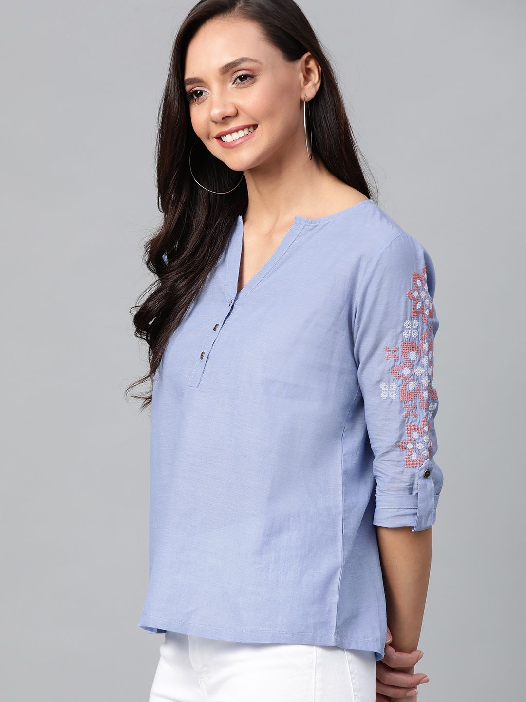 HERE&NOW Blue Pure Cotton Top Price in India