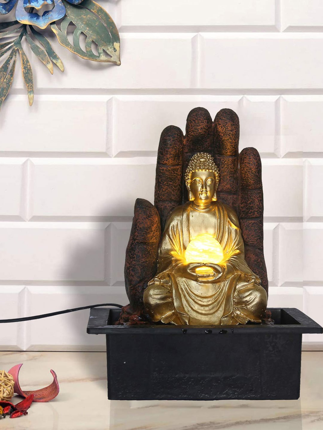eCraftIndia Brown & Gold-Toned Power Operated Beautiful Meditating Buddha Water Fountain Price in India