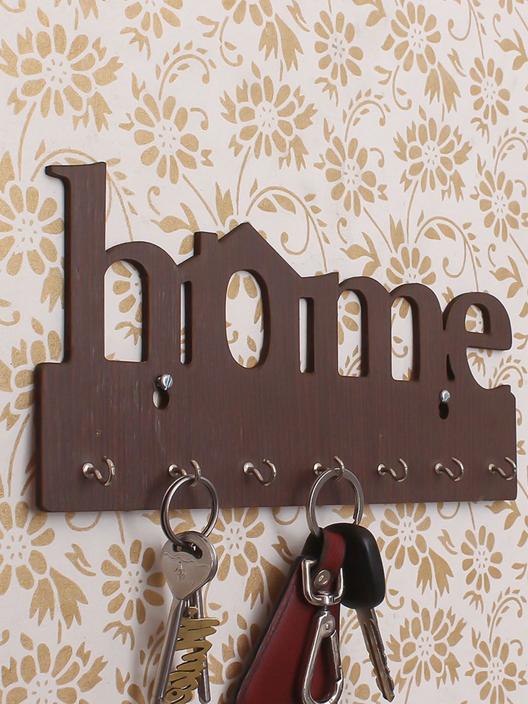 eCraftIndia Brown Home Wooden Key Holder with 7 Hooks Price in India