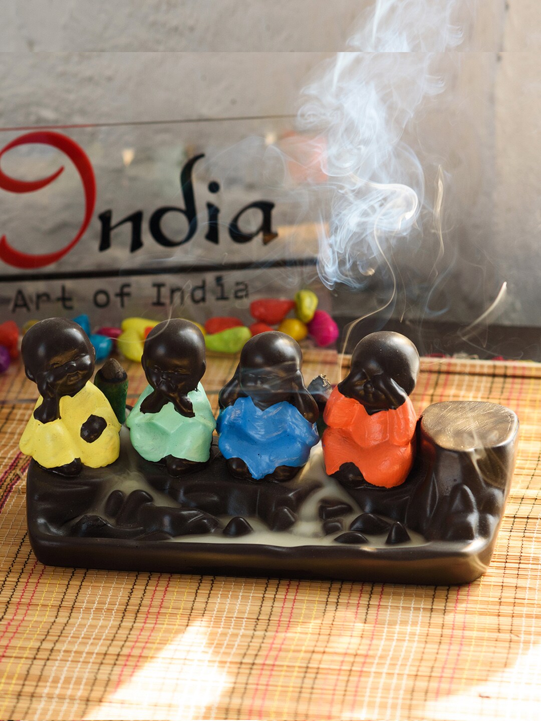 eCraftIndia Brown & Blue Handcrafted Meditating Buddha Showpieces Price in India