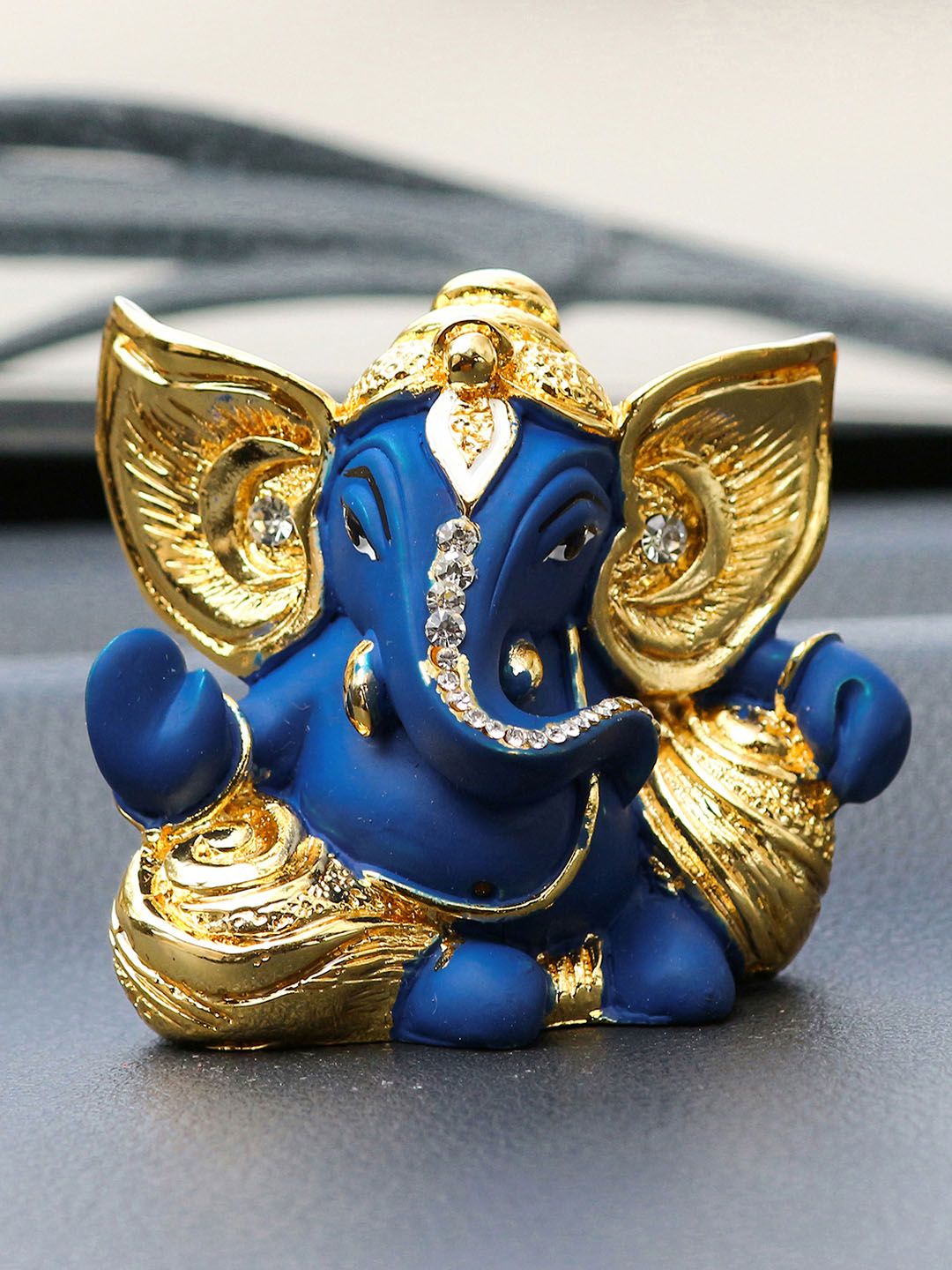 eCraftIndia Blue & Gold-Toned Handcrafted Lord Ganesha Idol Price in India