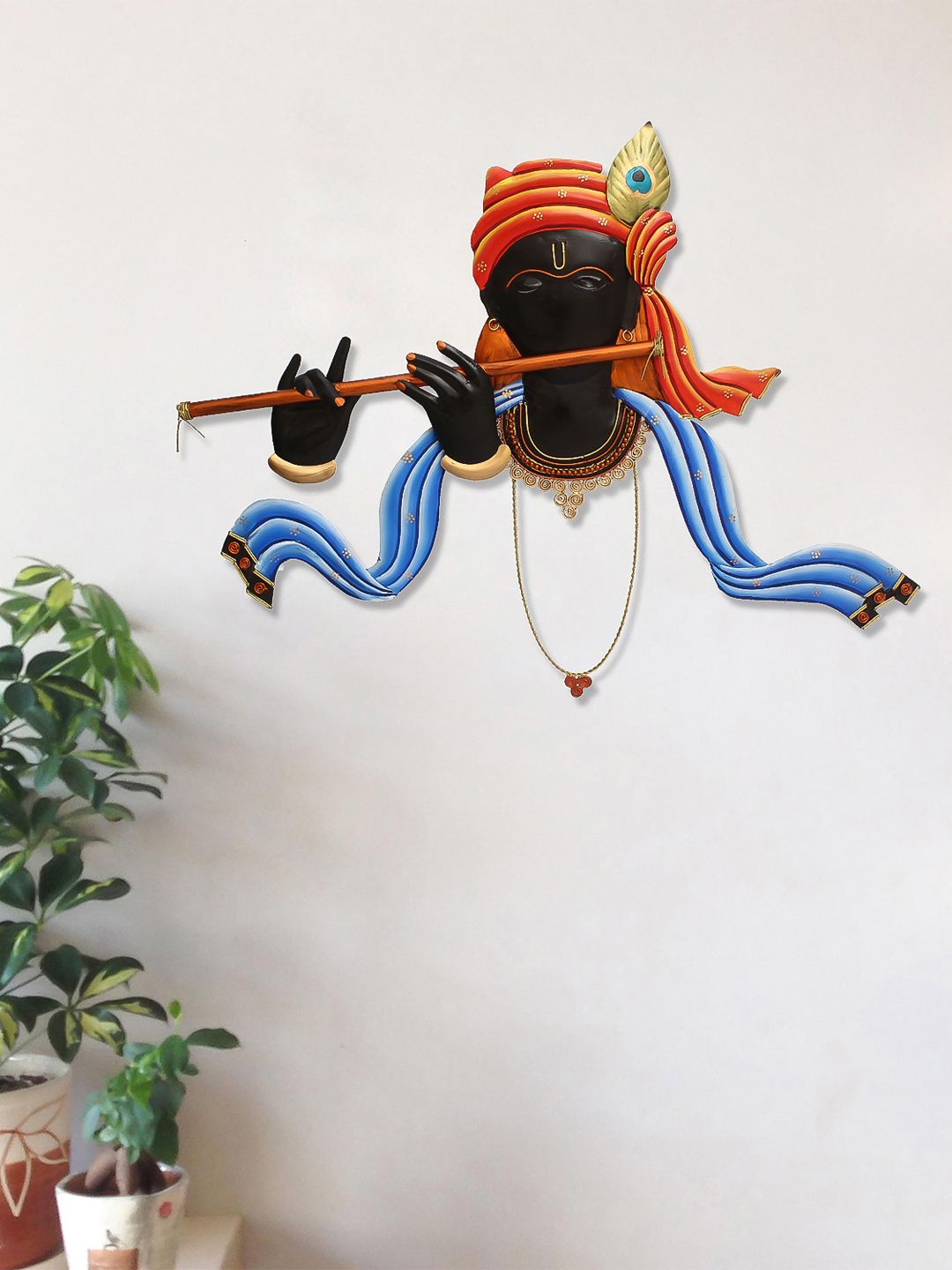 eCraftIndia Orange & Black Lord Krishna Playing Flute Wall Hanging Price in India