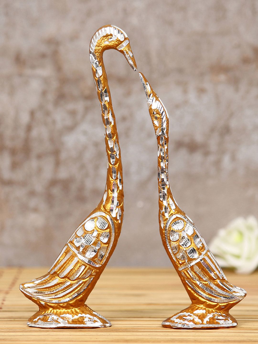 eCraftIndia Gold-Toned Cute Swan Love Birds Decorative Figurine Showpiece Price in India