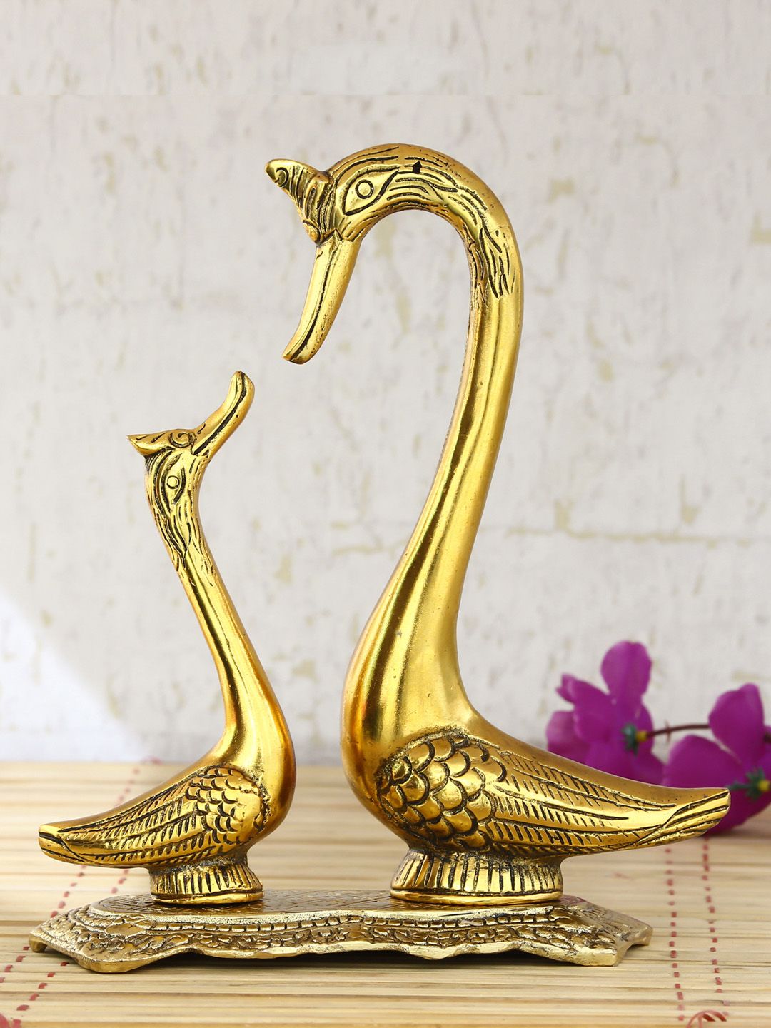 eCraftIndia Gold-Toned Loving Swan Couple Figurine Showpiece Price in India