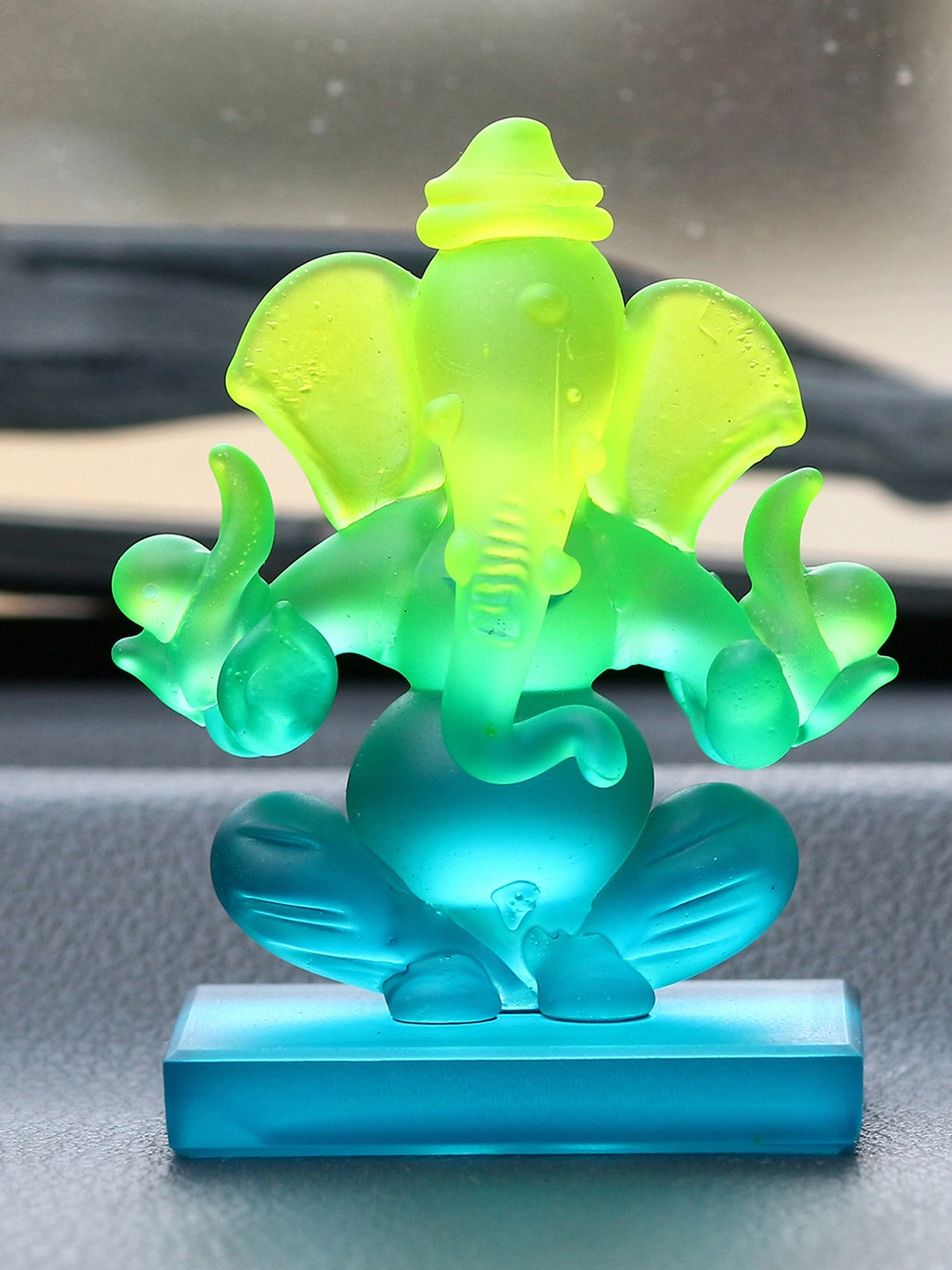 eCraftIndia Unisex Teal Blue & Green Handcrafted Lord Ganesha Idol Double Sided Crystal Showpiece Price in India