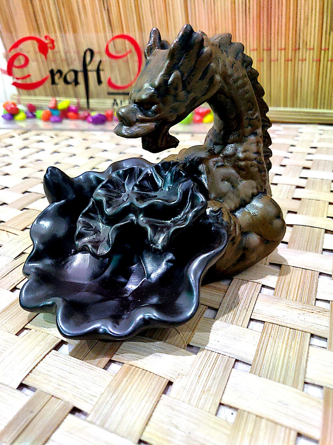 eCraftIndia Black & Brown Dragon Smoke Backflow Cone Decorative Showpiece Price in India