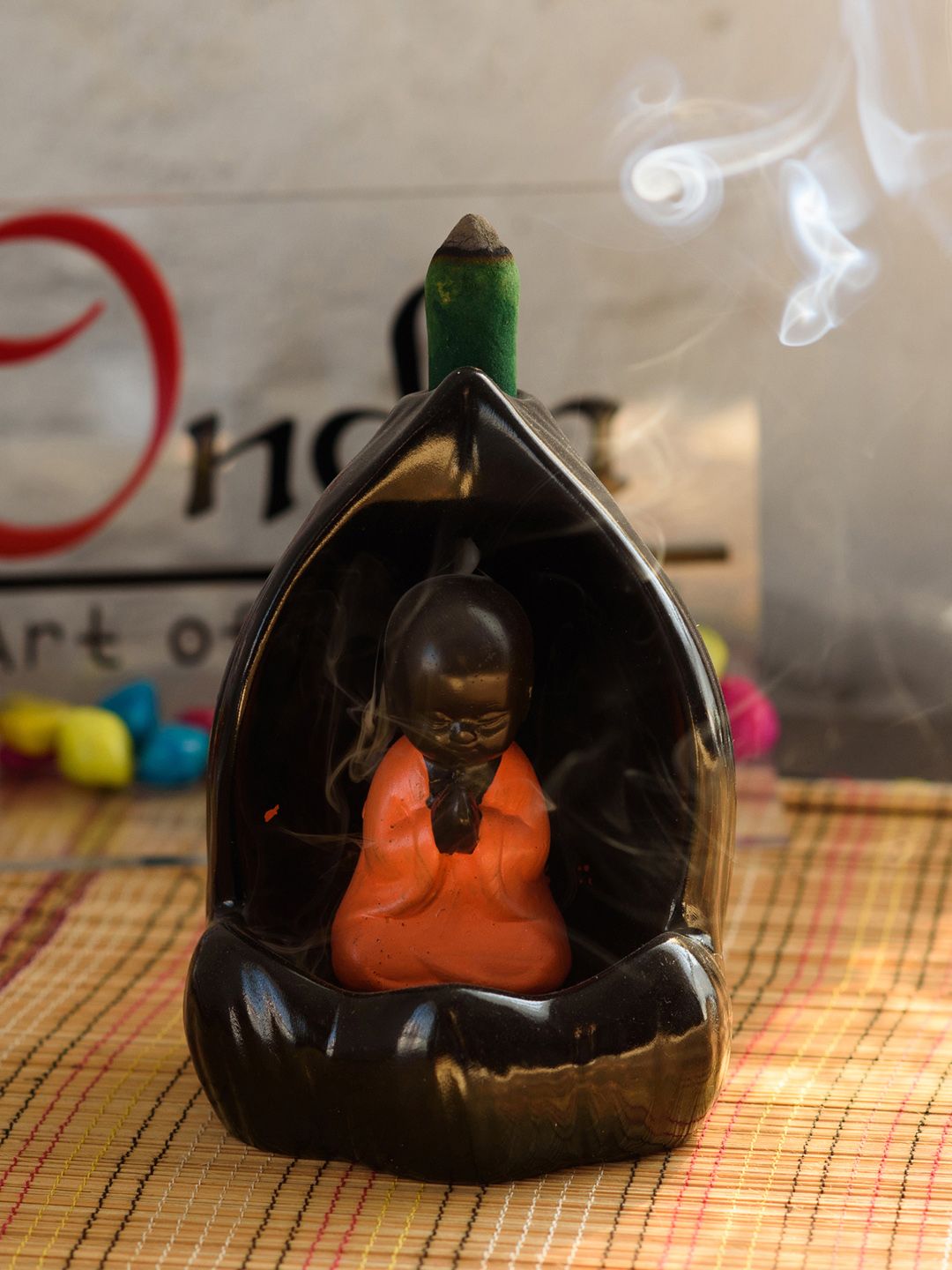 eCraftIndia Brown Meditating Monk Buddha Smoke Fountain with Backflow Cone Price in India