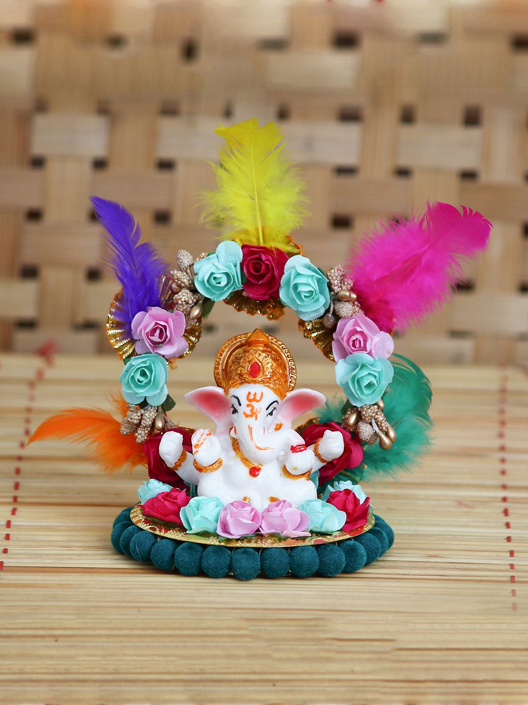 eCraftIndia Blue & White Lord Ganesha Idol On Decorative Handcrafted Plate Showpiece Price in India