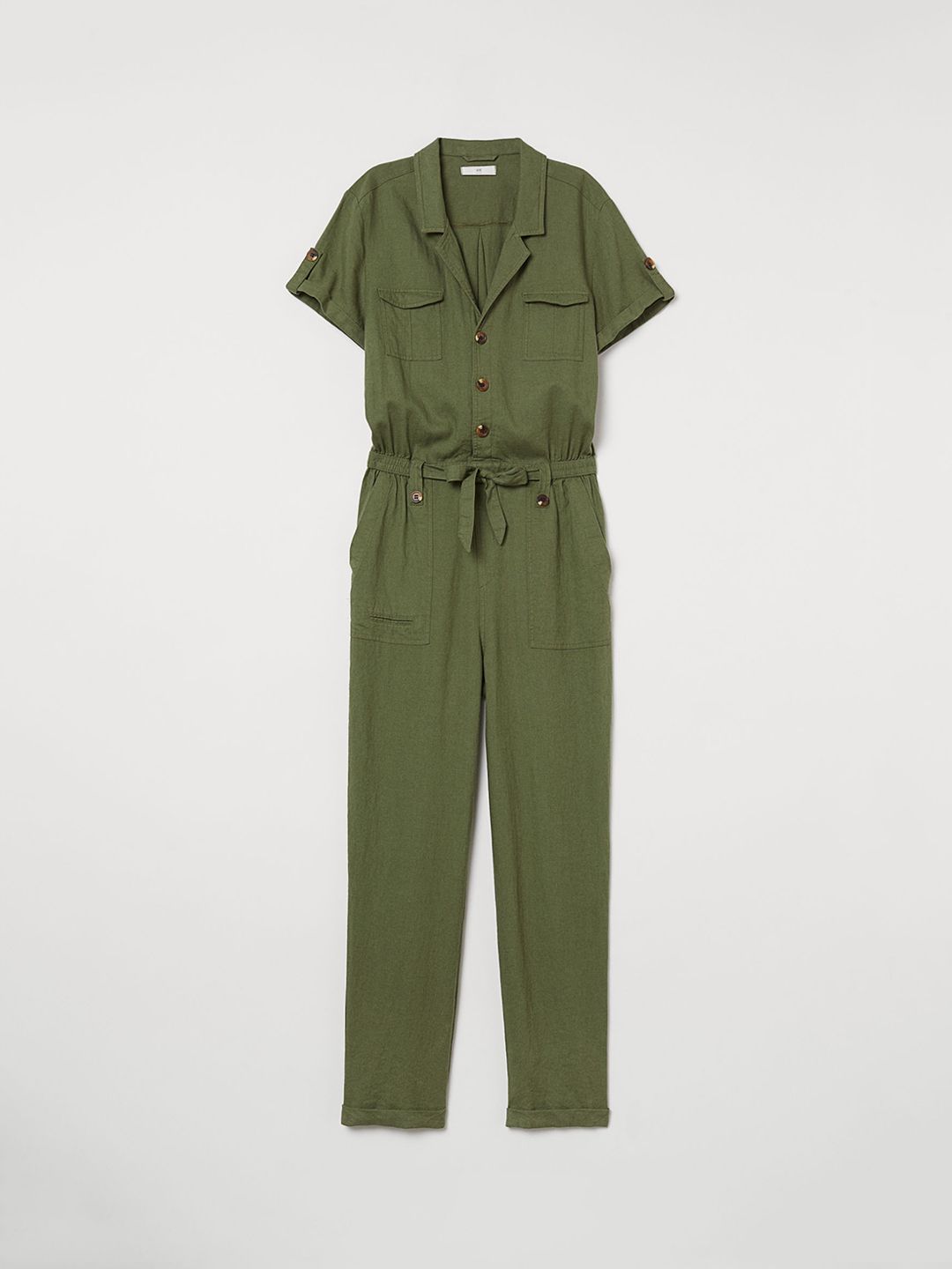 Buy H&M Women Olive Green Linen-Blend Jumpsuit - Jumpsuit for