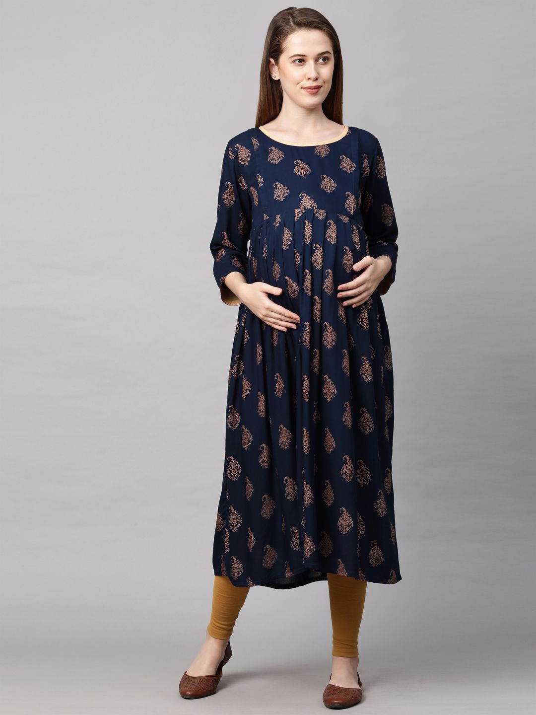 MomToBe Women Navy Blue Printed Maternity Anarkali Kurta Price in India