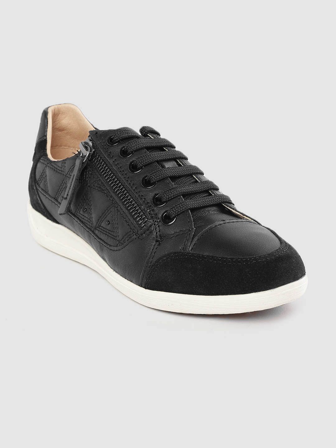 Geox Women Black Woven Design Leather Sneakers Price in India