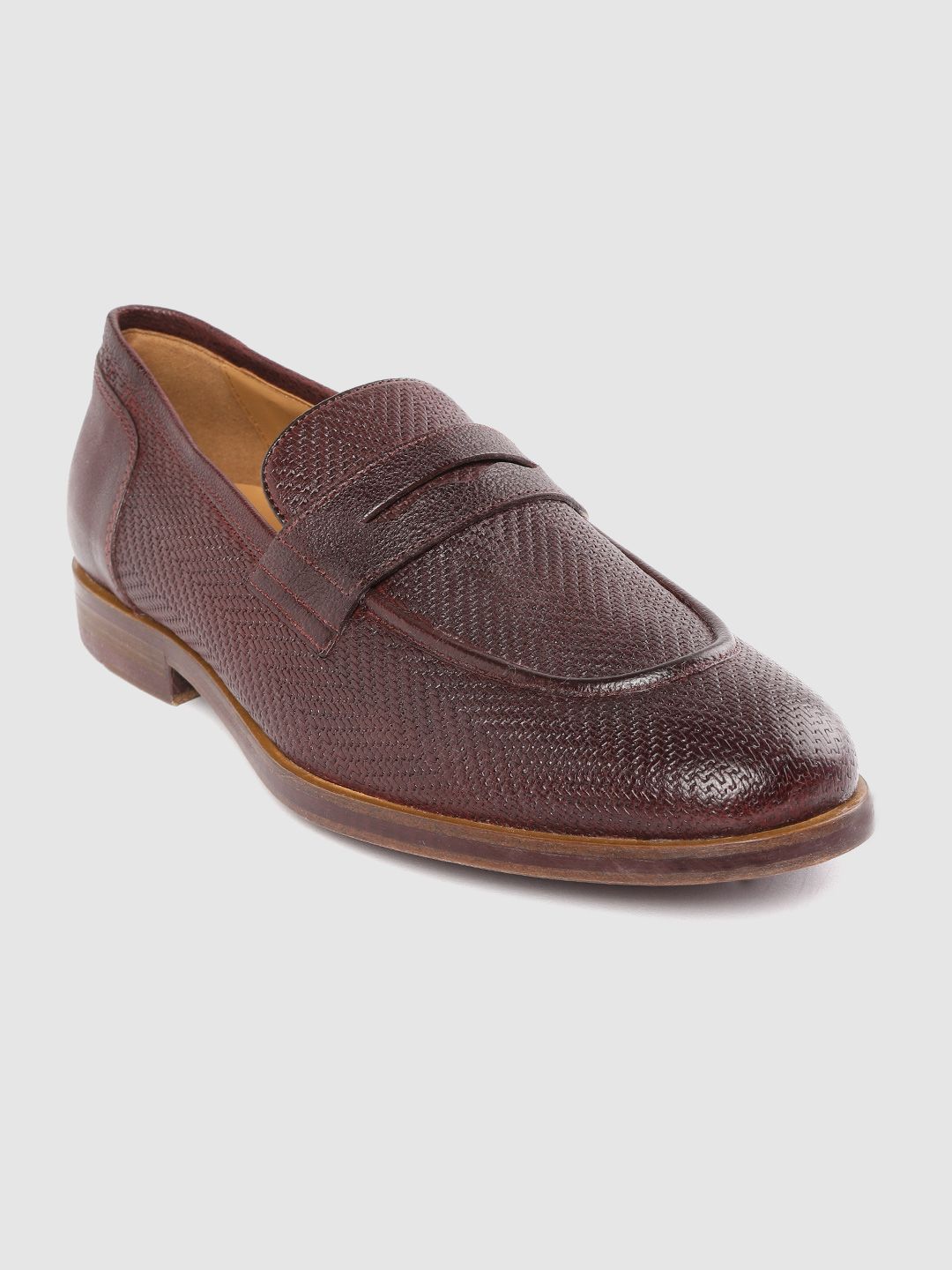 Geox Men Burgundy Textured Leather Semiformal Loafers