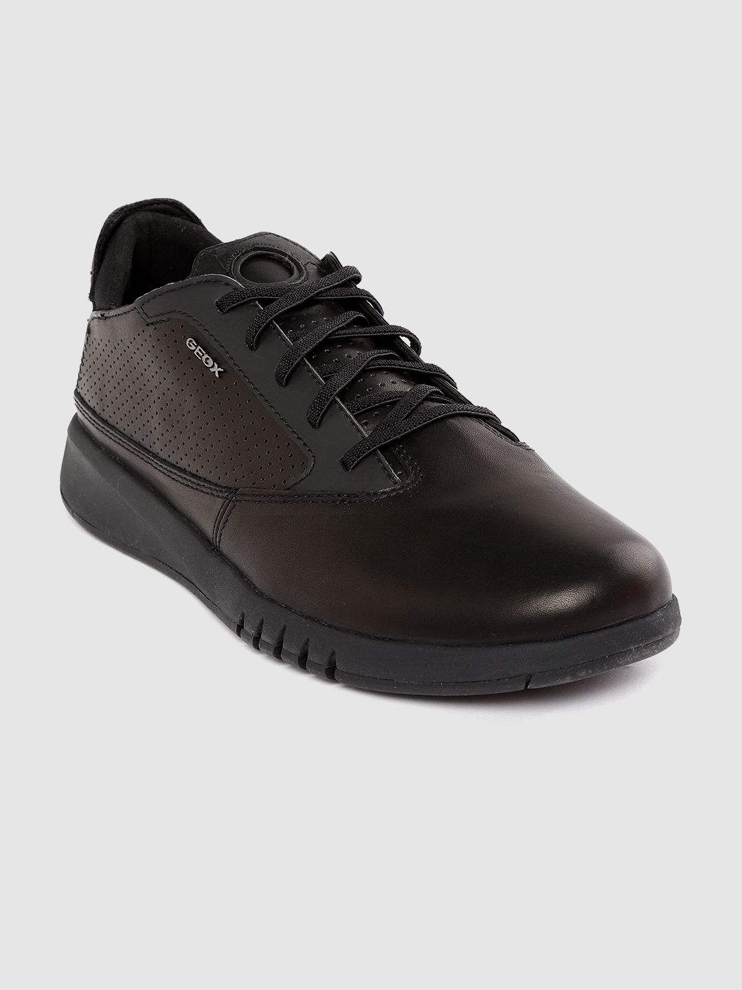 Geox Men Black Leather Perforated Sneakers