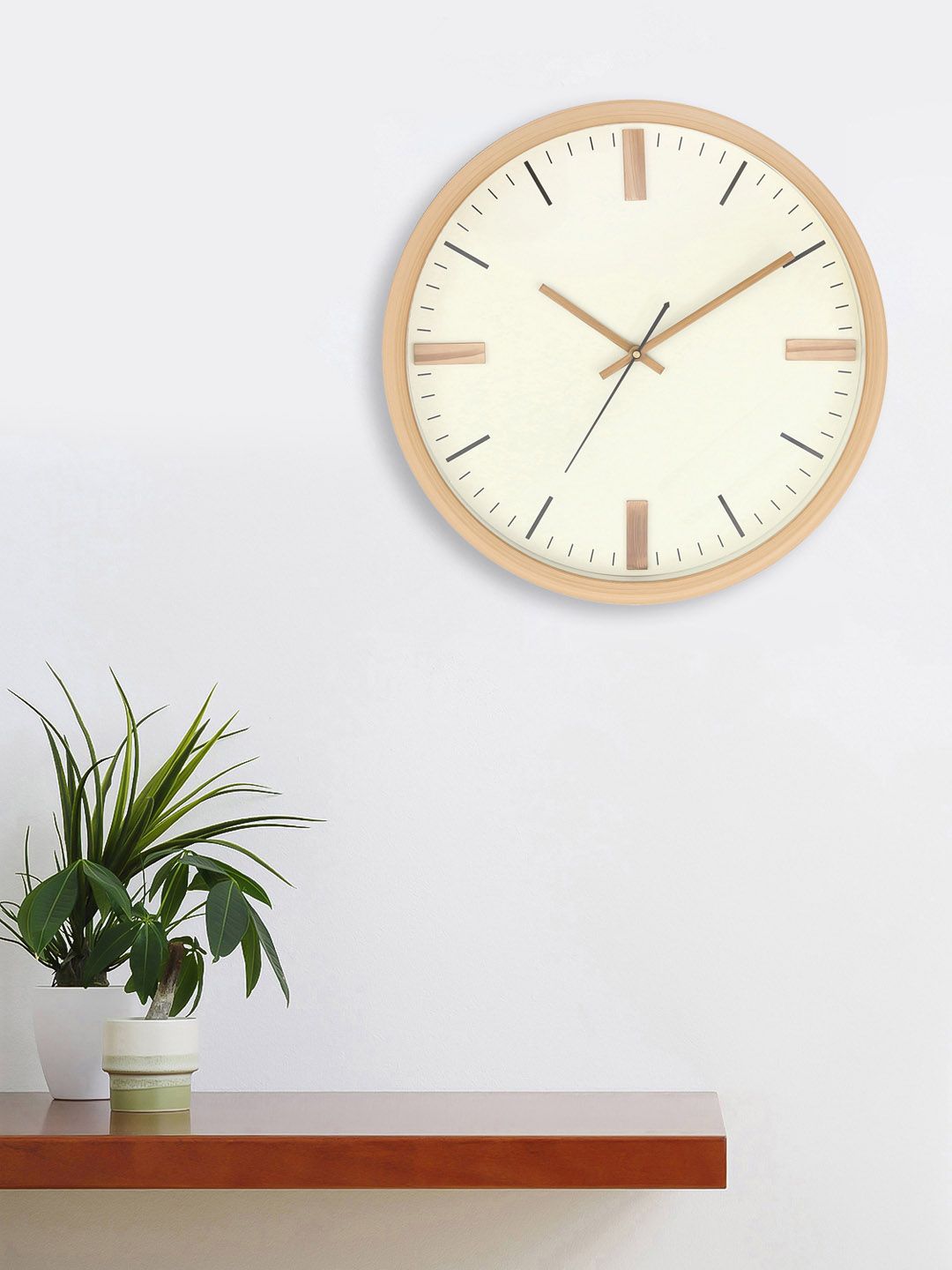 eCraftIndia Cream-Coloured Round Solid Analogue Wall Clock 35.4 cm Price in India