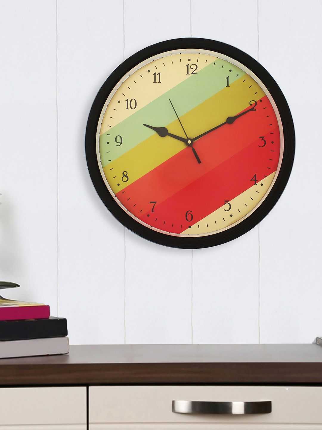 eCraftIndia Red & Beige Round Colourblocked Analogue Wall Clock (31.75 x 31.75) Price in India