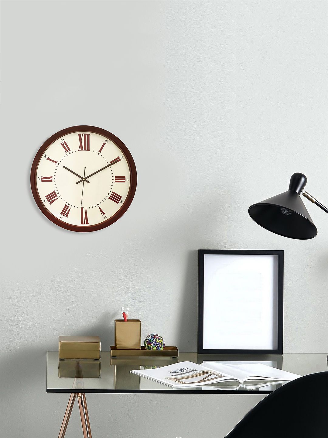 eCraftIndia Beige & Brown Square Solid 35 cm Analogue Wall Clock Price in India