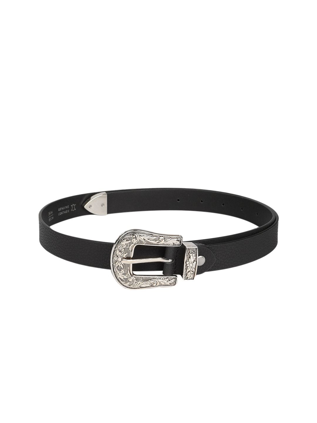 Mast & Harbour Women Black Solid Leather Belt Price in India