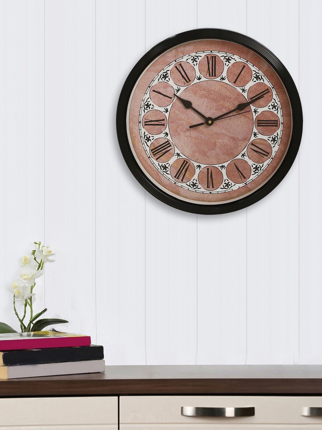 eCraftIndia Beige Round Printed Analogue Wall Clock 31.7 cm Price in India