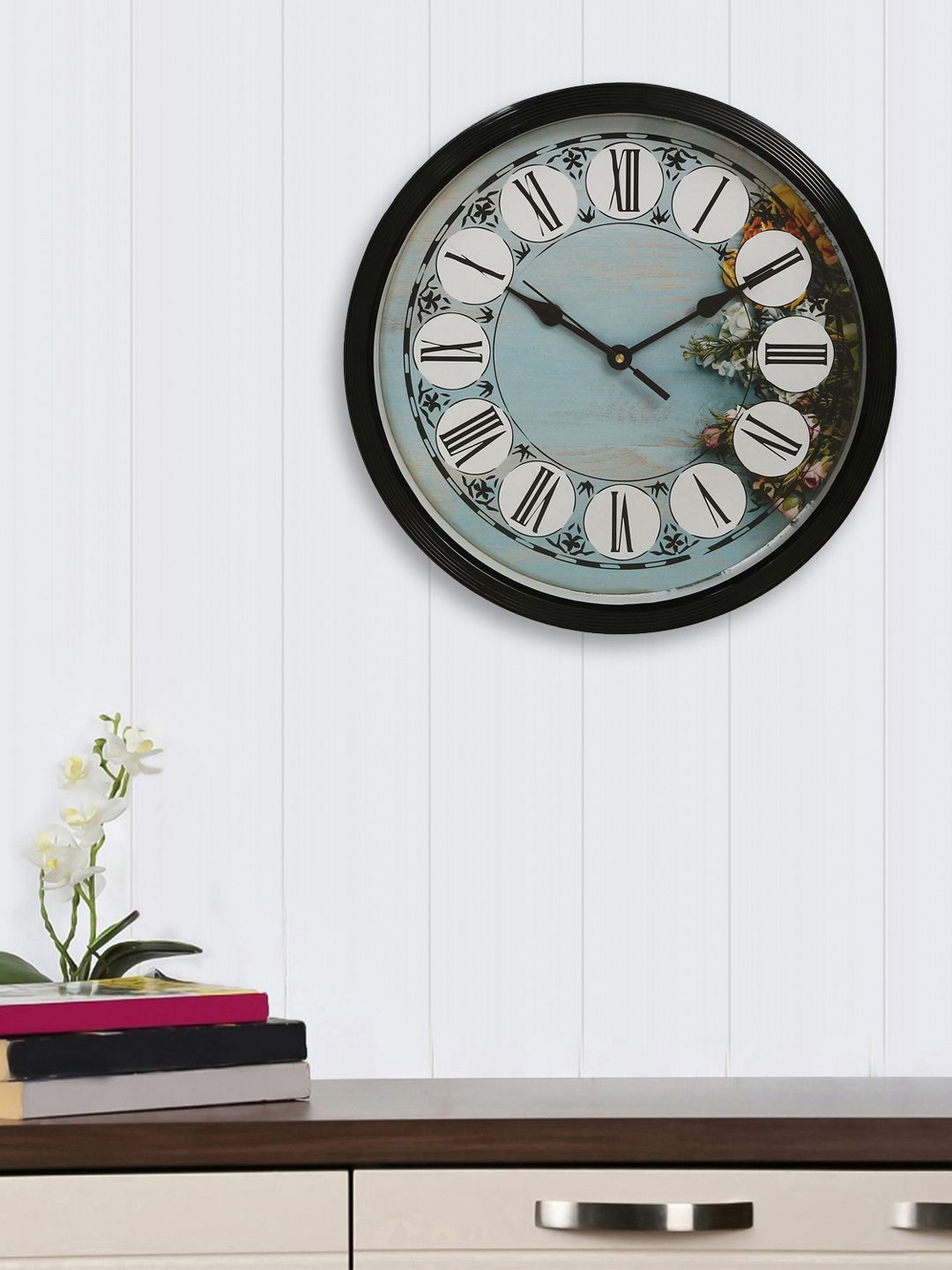 eCraftIndia Turquoise Blue Round Printed Analogue Wall Clock 31.7 cm Price in India